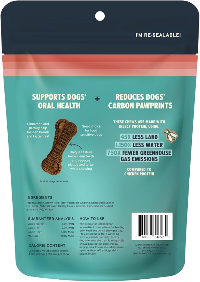 Jiminy's Dental Chews for Dogs, Cinnamon Flavor, Scientifically Proven to Improve Oral Health, Dental Bones Clean Teeth, Fight Bad Breath, and Removes Plaque and Tartar, Large, 7ct (Pack of 1)