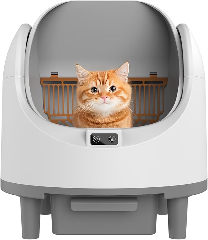 Self Cleaning Litter Box, Automatic Cat Litter Box Self Cleaning with Large Capacity, App Control, Safety Protection, Removable Washable Liner, 1 Roll Garbage Bags, Open-Top