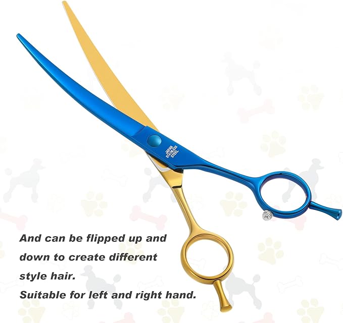 Dog Cat Scissors for Grooming, Pet Shears for Thick Coats and Matted Hair, Thinner Curved Straight Chunker Stainless Steel Shears