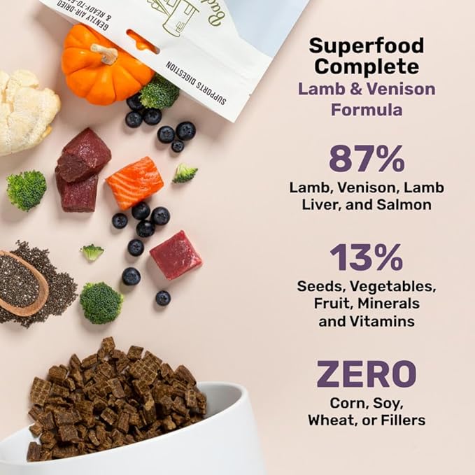 BADLANDS RANCH - Superfood Complete, Air-Dried Adult Dog Food - High Protein, Zero Fillers, Superfood Nutrition by Katherine Heigl (64 oz., Lamb & Venison)