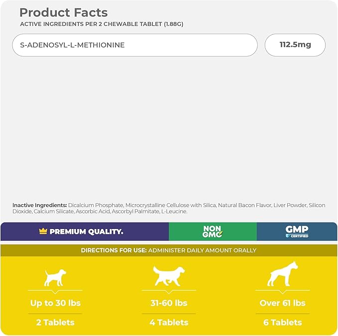 Same for Dogs - 120 Chewable Tablets - S-Adenosyl-L-Methionine, Liver Supplement - Brain Health, Promotes Cognitive Support, Liver Support (Same Tablet)