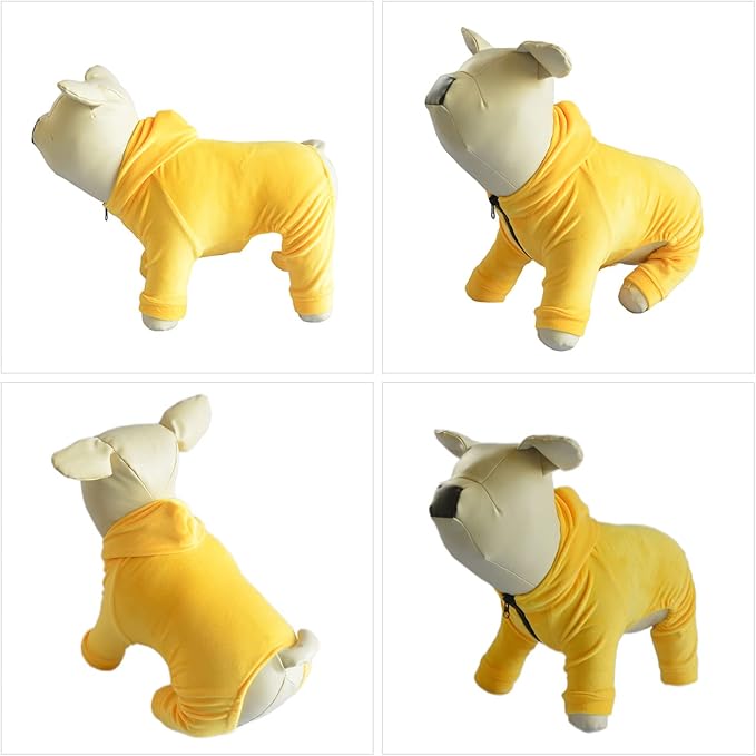 Dog Pajamas Pet Jumpsuits PJS for All Seasons, Velvet Dog Hoodies 4 Legs Four Feet Dog Onesies Stylish PJS Puppy Costume Cotton Liner Warm Pet Clothes for Small Medium Large Dogs Yellow L