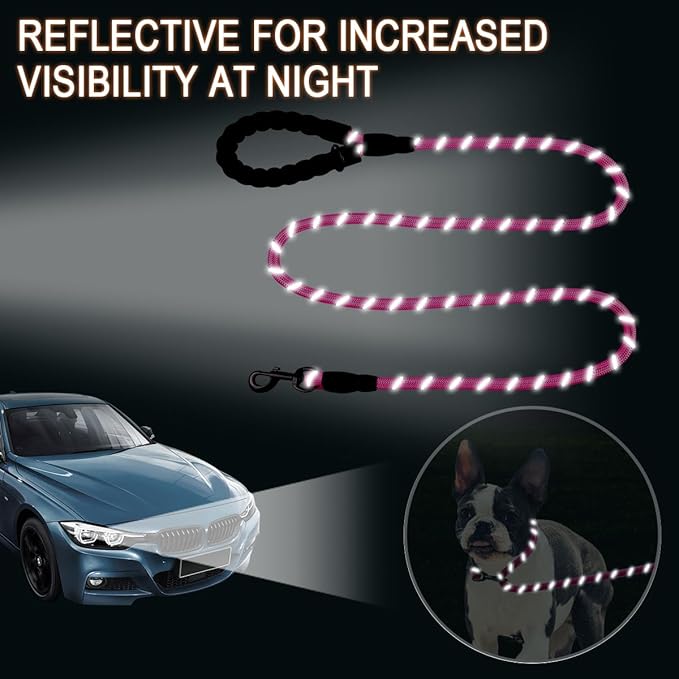 BARKBAY Dog Leashes for Large Dogs Heavy Duty Dog Leash 4/5/6 FT with Comfortable Padded Handle and Highly Reflective Threads for Medium Large Dogs Walking Training Running (6FT-1/2'',Fushcia)