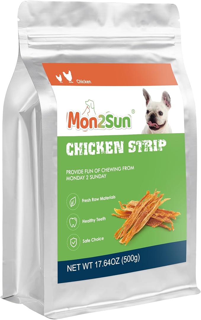 MON2SUN Dog Treats, Chicken Jerky Strips for Small Dogs, High Protein & Grain Free Snacks, Easy to Digest Training Treats (Chicken, 17.64 Ounce -Pack of 1)