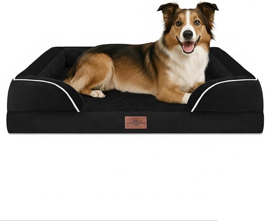 Comfort Expression Orthopedic Dog Bed for Large Dogs 38x25 Inch, Waterproof Supportive Egg Crate Foam Large Pet Bed with Removable Bolsters, Dog Couch with Washable Cover & Non-Slip Bottom, Black
