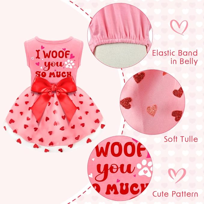 Valentines Day Outfit - Red Tulle Dog & Cat Dress with Bowknot for Small to Large Pets