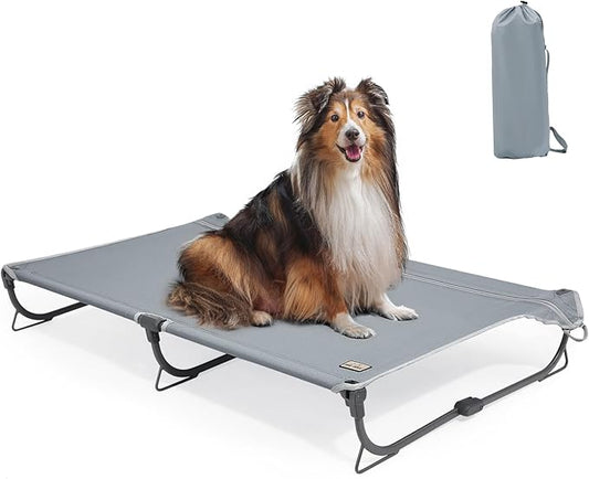 Daisy Cot, Medium Foldable Elevated Dog Bed, Portable Raised Outdoor Folding Dog Cot, Cooling, Chew Proof, Waterproof, Heavy Duty Up to 160 lbs for Camping/Home, Grey, 32"x 19"x6"
