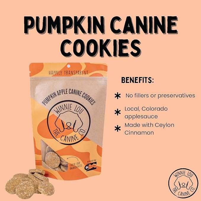 Winnie Lou Organic Healthy Dog Treats – All Natural Crunchy Dog Biscuits Made in USA with Organic Ingredients from Colorado Farms – for Small, Medium, Large Dogs - Pumpkin Apple Cookies (Pack of 2)