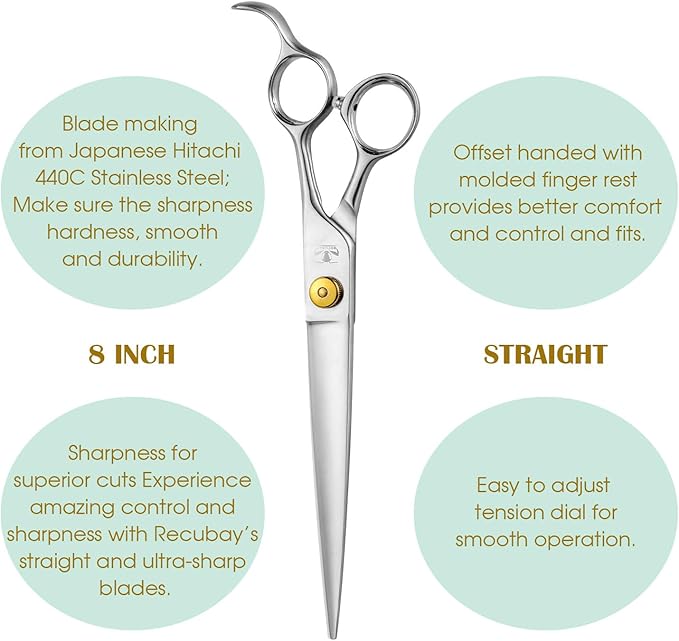 Gold Mantis Professional Dog Shears,8.0" Straight Shear For Thick Long Hair Large Dog Cat