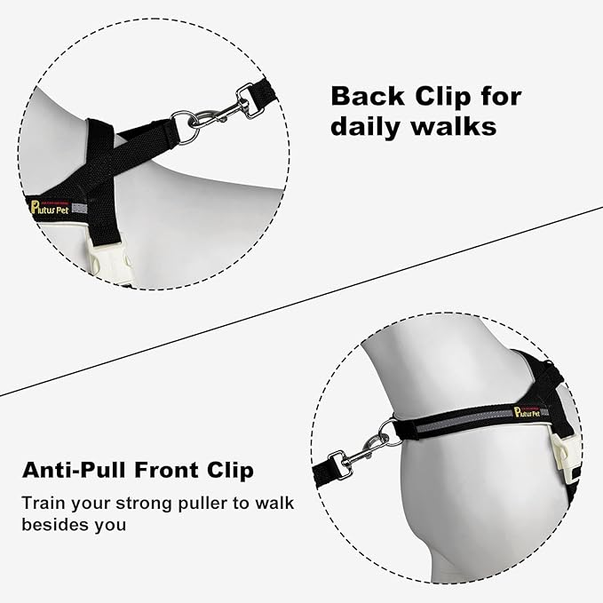 Plutus Pet Cotton Dog Harness and Leash Set, Reflective and Soft Padded, Quick Fit Vest Harness, for Small, Medium and Large Dogs, Black, XXS