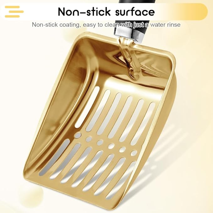Stainless Steel Cat Litter Scoop,Metal Cat Litter Scoop,Kitty Metal Scooper,Sturdy Mesh Scooper,Suitabla cat Scooper for Cat Litter Box(Gold)