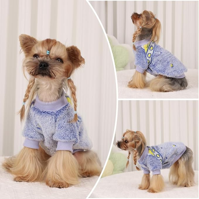 Dog Sweater Glow in The Dark Girl Pink Small Fleece Clothes Winter Soft Thickening Warm Puppy for Dogs Boy Teacup Yorkie Chihuahua (S,Blue)