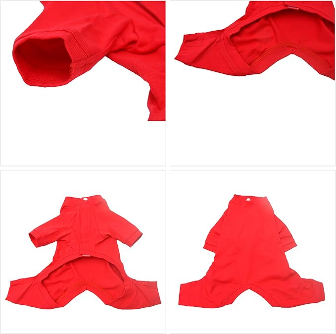 Lovelonglong Four Feet Dog Lightweight Pajamas, Pure Cotton Dog Jumpsuits 4 Legs Dog Onesies T-Shirt Stylish PJS Puppy Costume for Large Medium Small Dogs Red M