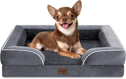 Comfort Expression Orthopedic Dog Bed for Small Dogs 24x16 Inch, Waterproof Supportive Egg Crate Foam Small Pet Bed with Removable Bolsters, Dog Couch with Washable Cover & Non-Slip Bottom, Dark Grey