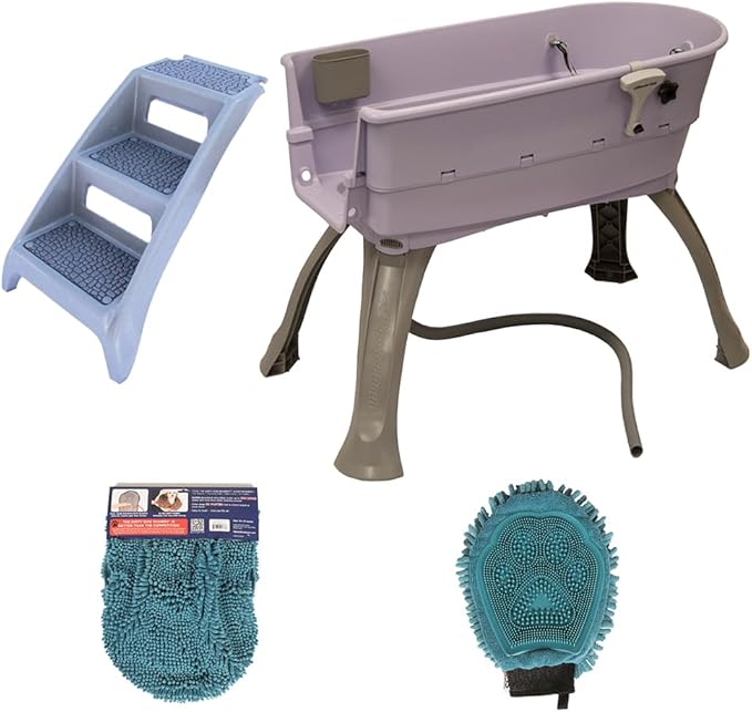 Booster Bath Elevated Pet Bathing Large Lilac with Steps and Pacific Blue DGS Cleaning Crew Combo