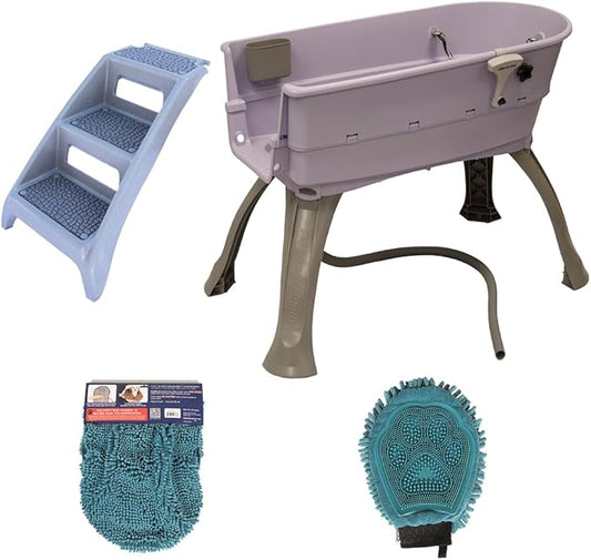 Booster Bath Elevated Pet Bathing Large Lilac with Steps and Pacific Blue DGS Cleaning Crew Combo