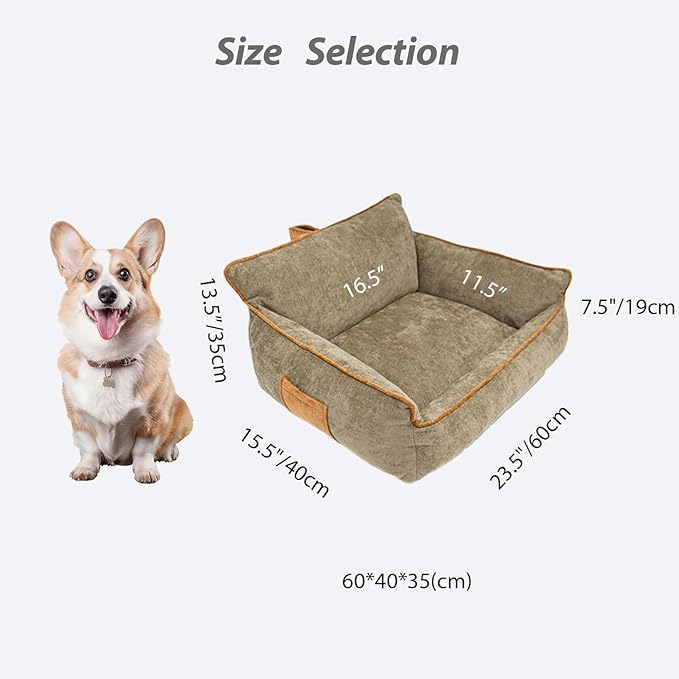 Small Orthopedic Dog Sofa Bed with Sides, Carry Handle & Side Pockets .Plush Chenille Orthopedic Pet Bed Couch for Small Breed Dogs & Cats .Portable Snuggler for Indoor Use, Travel & Recovery