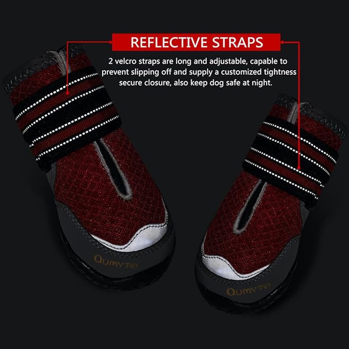 QUMY 2PCS Dog Boots for Large Dogs, Medium Dog Shoes & Paw Protectors for Hot Pavement, Summer Heat Protection, Mesh Breathable Nonslip Dog Booties for Hardfloors, Walking Running Hiking Red Size 2