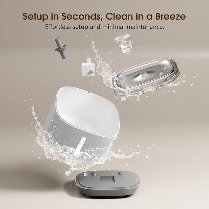 Cat Water Fountain, 100oz/3L Wireless Pet Water Fountain Battery Operated, Water Fountains for Cats Indoor with Motion Sensor, 5-Stage Filtration, Stainless Steel Tray, LED Light & BPA-Free