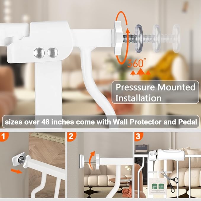 Fairy Baby Extra Wide Baby Gates 53-57.5 inch, Auto Close Child Safety Gates for Stairs Banister Doorways Hallway,Indoor Safety Child Gates for Kids or Pets