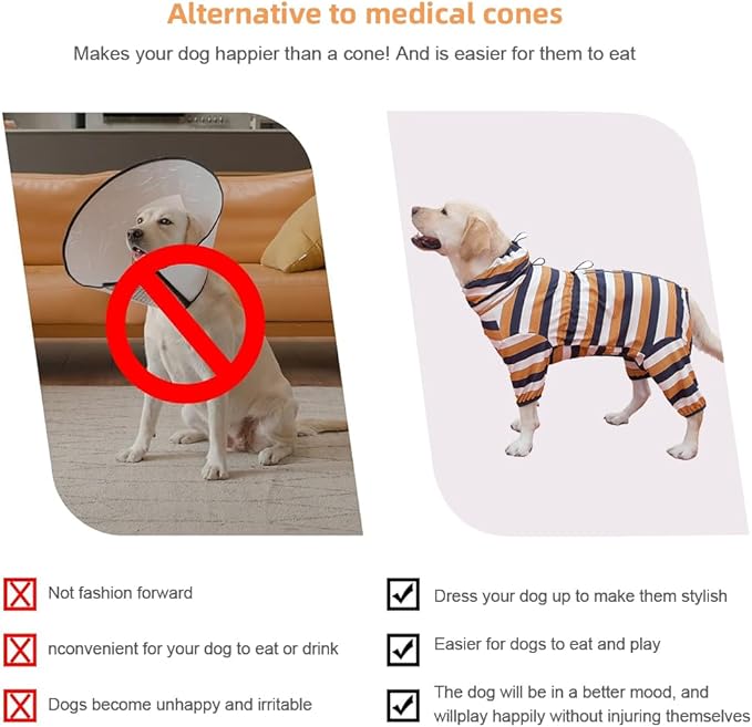 Dog Pajamas for Large Dogs,Extra Large Stretch, Suitable for Adult, Medium-Sized Dogs, Large Pet Jumpsuit Four-Legged Dog Clothes, Pet Clothing. (Yellow-Black Bar, 3XL)