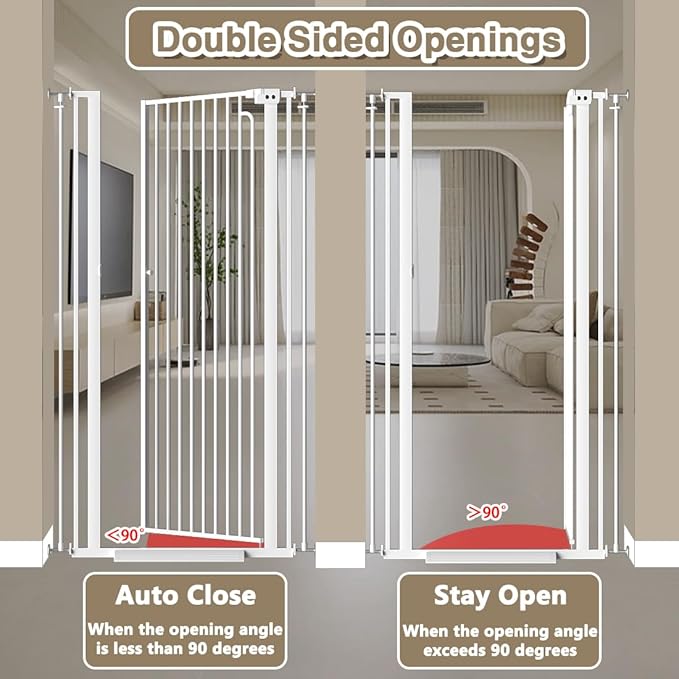 57" Extra Tall Cat Gate, 48.0"-52.7" Wide Pet Gate for Doorway, Pressure Mounted Tall Baby Gate with Door, Walk Through Dog Gate Indoor Stairs, Auto Close Cat Safety Gates, White