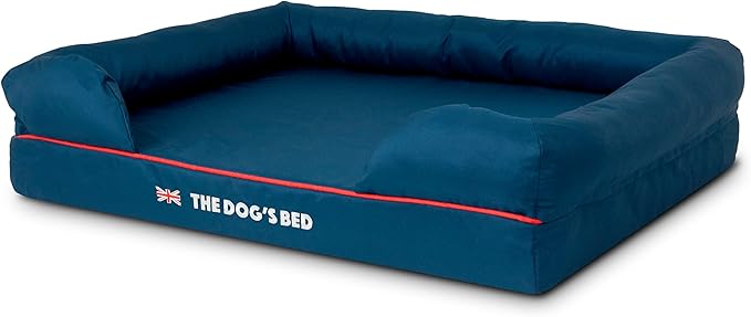 The Dog’s Bed Orthopedic Dog Bed Large Blue Oxford with Red Trim UK Flag Dog Bed Memory Foam, Pain Relief: Arthritis, Post Surgery, Lameness, Waterproof Washable Cover