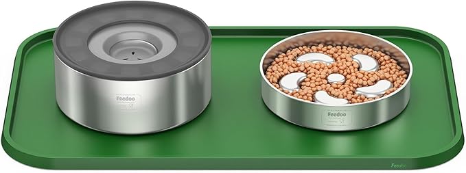 Pet Feeding Mat [Warped Resistant Raised Edge], Water-Proof Silicone Placement for Food Water Bowls, Anti-Slip Base Protect Floor, BPA-Free&Dishwasher-Safe [23.5x13.5inch Large, Green]