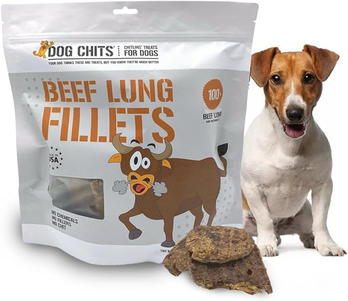 Dog Chits Beef Lung Fillets Dog and Puppy Treats - New! - All Natural Grain and Chemical Free Training Chews - High Protein and Low Fat - Supports Dental Health - Made in The USA - Large 10 oz Bag
