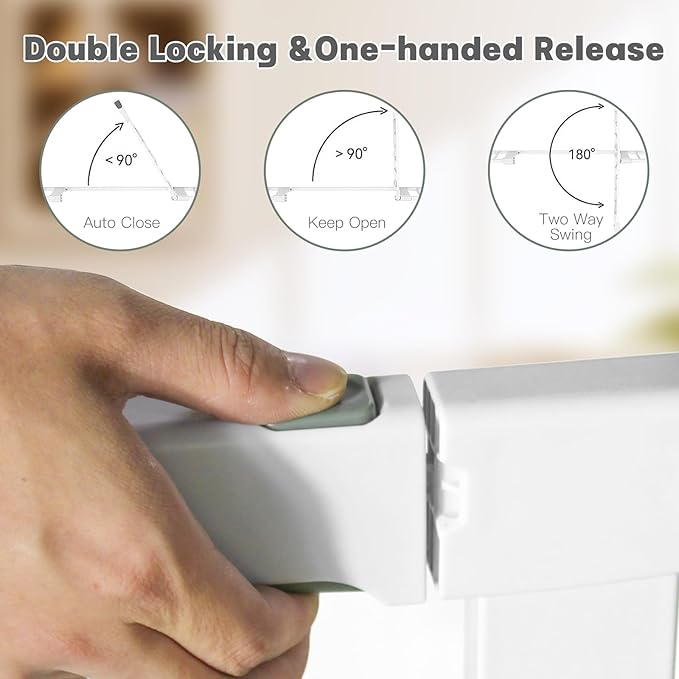 37 Inch Tall Baby Gate with Cat Door, Adjustable 29.55" and -40.55" Wide Auto Close Dog Gate Pressure Mounted Safety Pet Gate for Stairs, Doorway, House