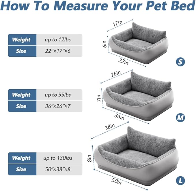 Orthopedic Dog Bed, Removable and Washable, Suitable for Large, Medium and Small Dogs/Puppy Non-Slip, Waterproof, Soft, Warm, Pet Sleeping Sofa Bed (Gray, 50.0''L x 38.0''W x 8.0''Th)