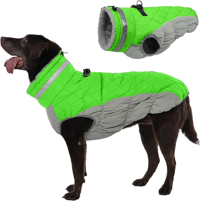 Warm Dog Coats for Large Dogs, Waterproof Dog Jacket with Harness Built in, Zipper Clousure, Fleece Lining, Turtleneck, for Cold Weather, Pet Snowsuit for Border Collie, Golden Retriever- XXL
