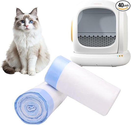 40 Count Extra Large Cat Litter Box Liners, Cat Litter Waste Receptacles Bags for MeoWant MW-SC01/MW-SC02/MW-LR01 Self-Cleaning Litter Box