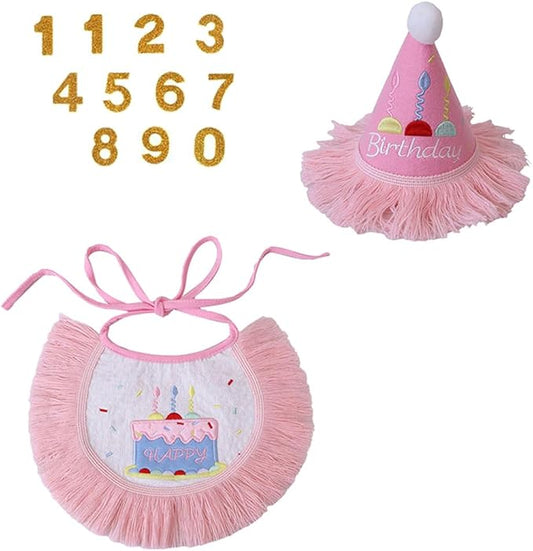 Dog Birthday Party Supplies, Dog Birthday Bandana Set,Bling Boy Girl Party Hat with Numbers for Puppy Large Medium Small Pet (Pink Set, Large)