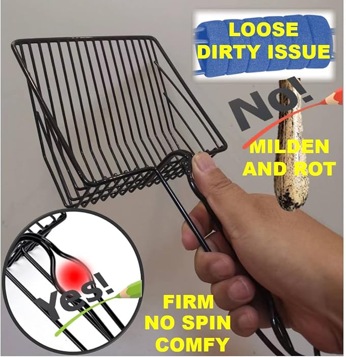 Metal Cat Litter Scoop, Fast Kitty Box Pooper Scooper with Holder, Deep Large Shovel, Upgraded with Flat Head and a Comfy Thumb Hole in Long Handle