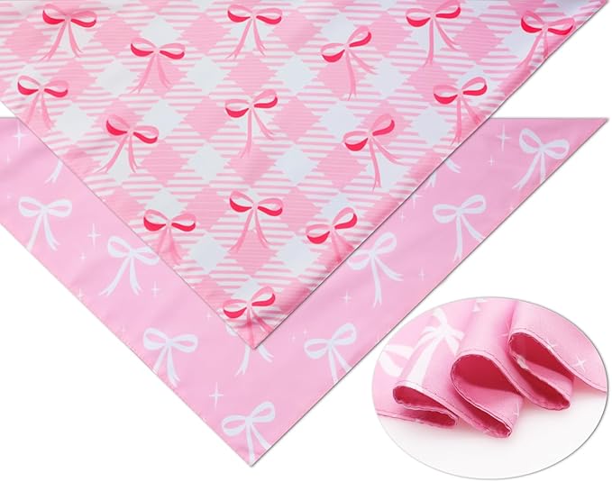 Pink Bow Dog Bandanas 2PCS-XLarge,Pink Christmas Scarf for Girls,Cute Coquette Bowknot Dog Kerchief Gifts,Triangle Pet Outfits for Extra Large Dogs