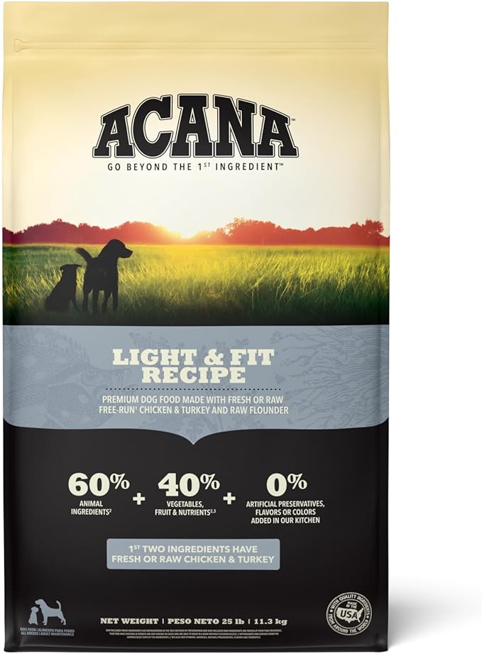 ACANA Grain Free Dry Dog Food Light & Fit Recipe 25lb Bag