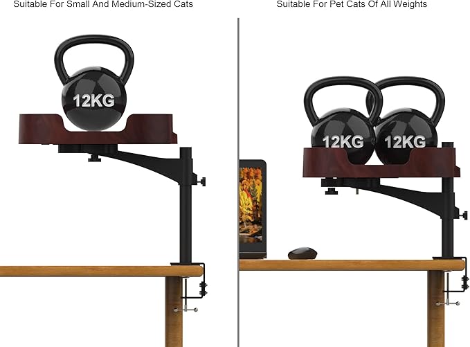 Cat Desk Bed, Adjustable Up and Down and 360° Rotatable for Elevated Pet Habitat in The Home&Office - Space-Saving, Comfortable Litter, Pet Mat and Removable Indoor Cat Mat