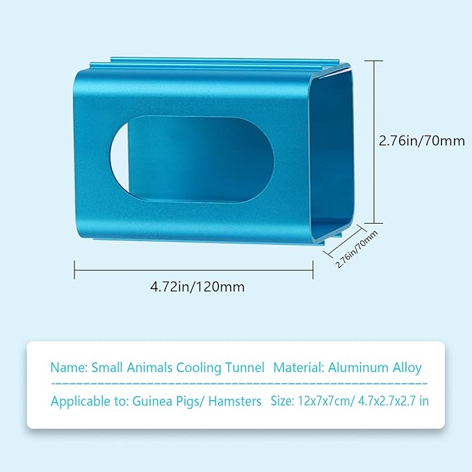 Hamsters Cooling Tunnel, Hamsters Instant Cooling Metal House, Aluminum Hanging Hideout Toys for Small Animals Dwarf Hamster Syrian Hamster Leopard Gecko (Blue, 4.7x2.7x2.7 in)