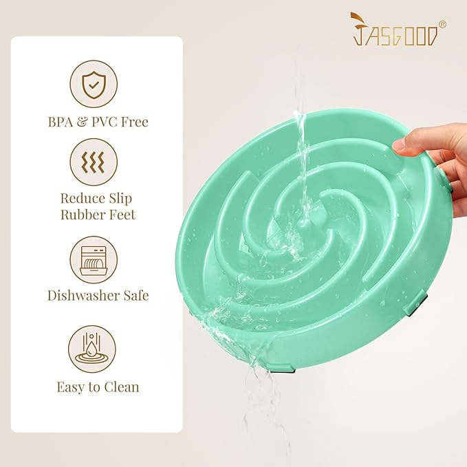 JASGOOD Slow Feeder Dog Bowl - Anti-Gulping, Prevents Bloat & Choking, Healthy Design for Large & Medium Dogs