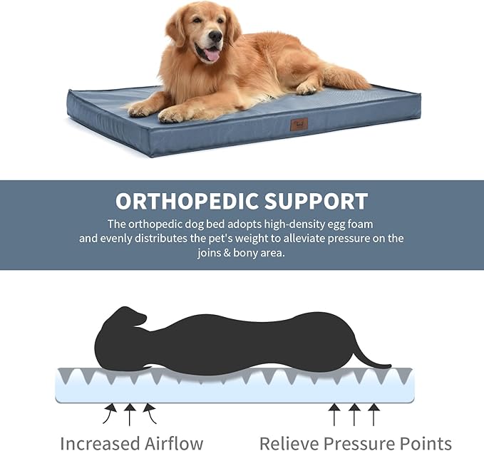 Orthopedic Dog Bed for Medium Dogs - Waterproof & Machine Washable Pet Bed with Egg Crate Foam, Removable Cover for Easy Cleaning, for Indoor & Outdoor Use, 30x20 Inch, Blue