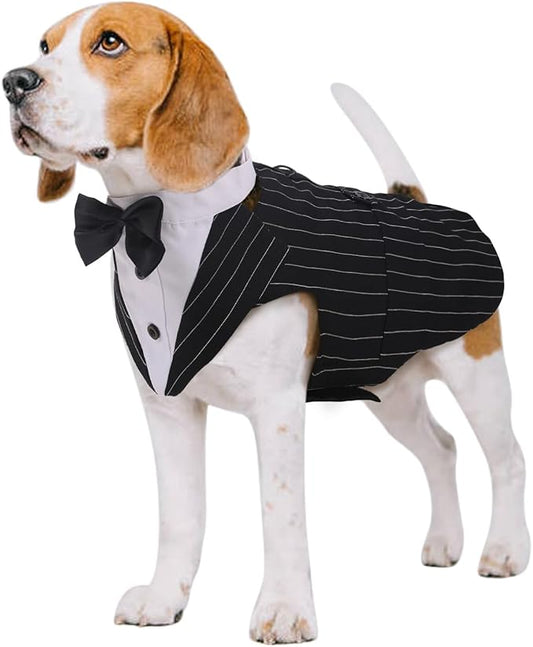 Kuoser Dog Tuxedo Dog Suit and Bandana Set, Dogs Tuxedo Wedding Party Suit, Doggy Prince Bow Tie Shirt Formal Pet Wedding Attire for Large Medium and Small Dogs Golden Retriever Samo Bulldogs
