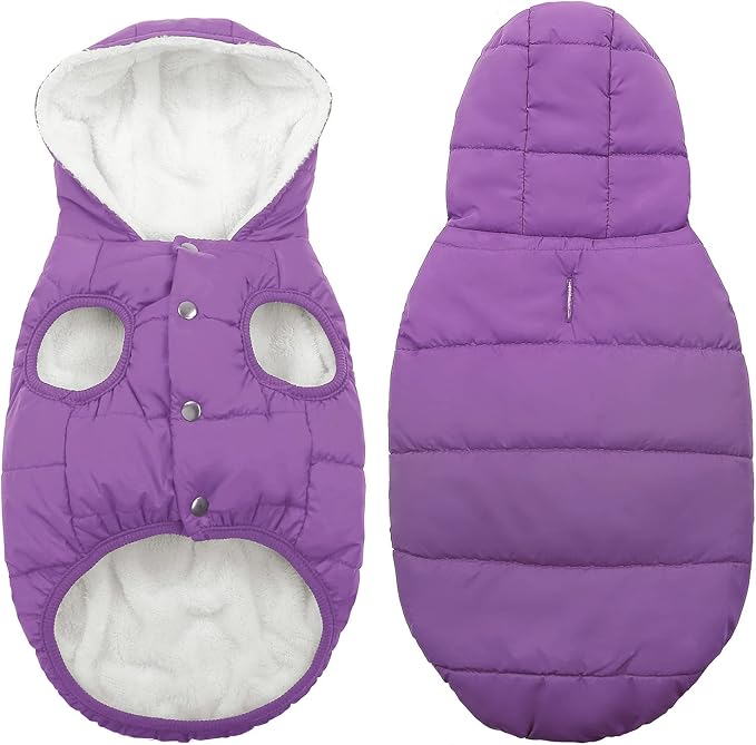 Fleece Hoodie for Dogs - Windproof Waterproof Coat, Winter Warm Jacket, Cold Weather Pet Apparel Clothes Vest for Small Medium Dogs (S, Purple)