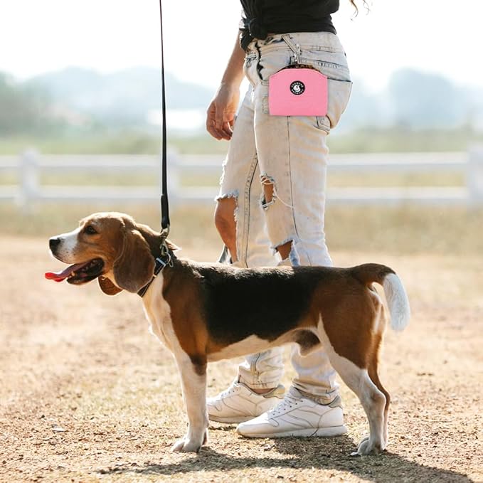 COOWONE Dog Treat Pouch Magnetic Closure Small Dog Training Treat Pouch Pocket Sized Small Dog Treat Pouch with Clip (Pink)