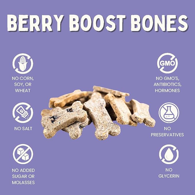 Winnie Lou Organic Healthy Dog Treats – All Natural Crunchy Dog Biscuits Made in USA with Organic Ingredients from Colorado Farms – for Small, Medium, Large Dogs - Berry Boost Bones (Pack of 2)