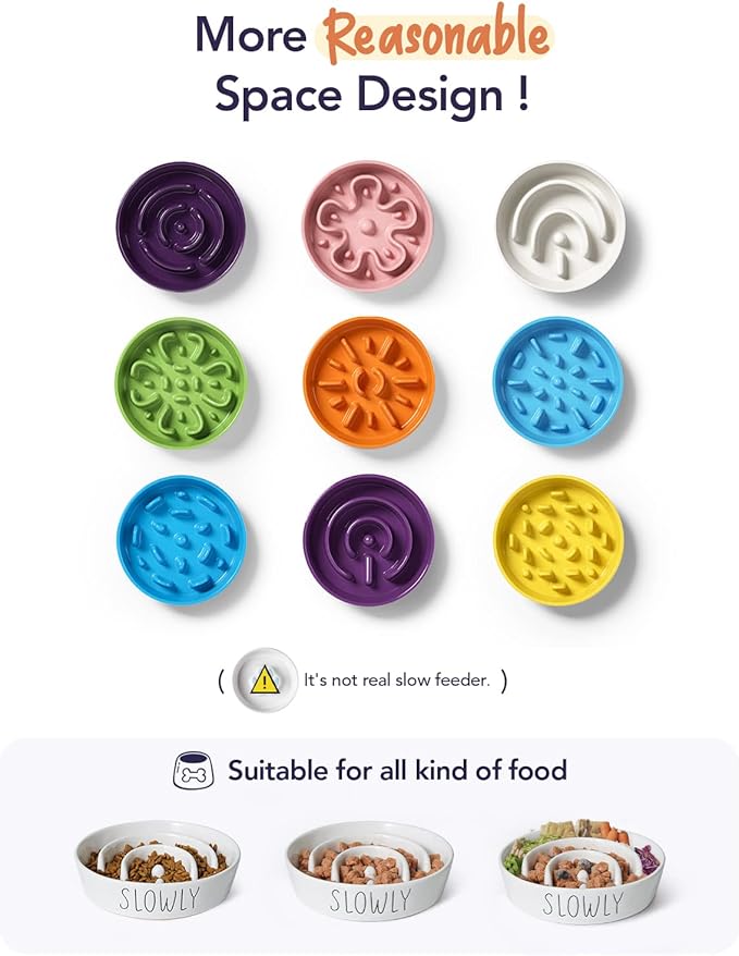 Slow Feeder Dog Bowl, 3 Cups Ceramic Maze Dog Food Bowl for Medium/Large Dogs – Non-Slip White Pet Dish, Cute Puzzle Design to Slow Fast Eaters