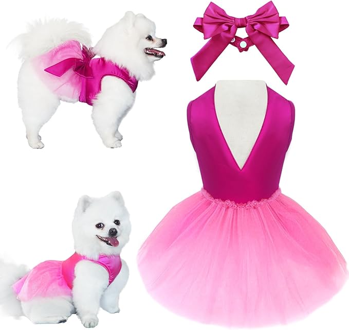 Summer Girl Dog Dress, Dog Silk Tulle Dress, Cute Princess Dogs Dresses with Bow, Lace Pet Birthday Party Outfit Puppy Tutu for Small Dogs, Fancy Puppy Clothes for Chihuahua Teacup Yorkie