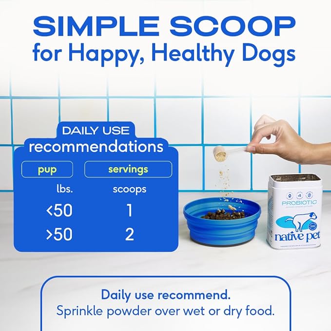 Native Pet Probiotics for Dogs - Dog Probiotics Powder for Digestive Health, Gut Support, & Immune Boost – Vet-Formulated Powder for Maximum Potency with Digestive Enzymes & Prebiotics - 30 Scoops