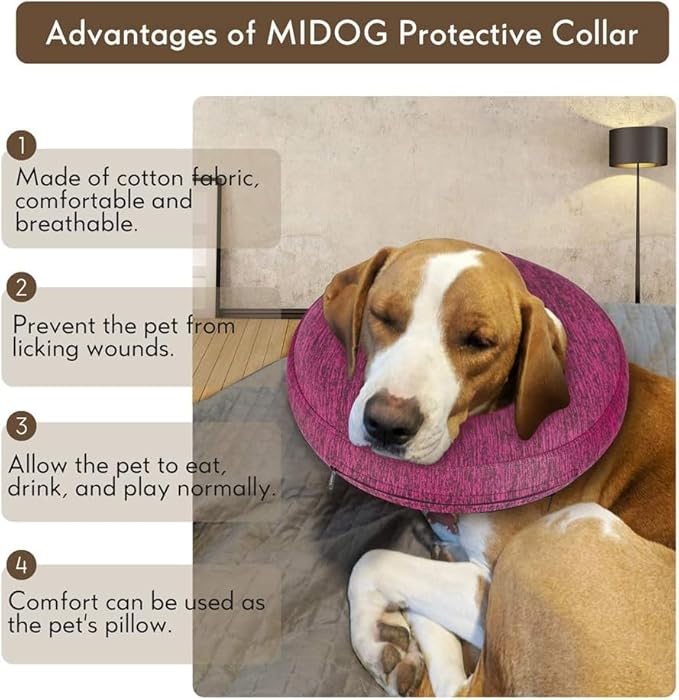 MIDOG Inflatable Dog Cone Alternative for After Surgery - Soft Protective Donut Collar Prevents Licking & Allows Eating, Comfortable Recovery E-Collar Alternative for Small Medium Large Dogs (Rose,S)
