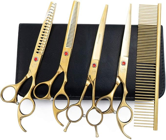 Professional Dog Grooming Scissors Set, 7 Inch/8 Inch Pet Grooming Scissors Chunkers Shears for Dog, Curved Dog Grooming Scissors, Thinning Shears for Dog with Grooming Comb